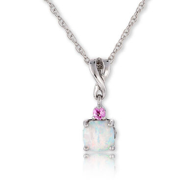 Created Opal, Created Pink Sapphire & Diamond Pendant
