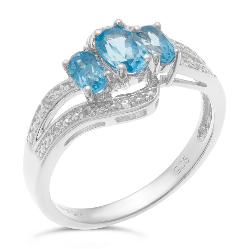 Triple Oval Natural Blue Topaz and White Topaz Ring in Sterling Silver  image number null