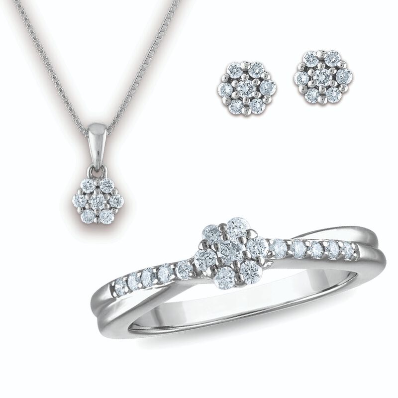 Lab Grown Diamond Flower Ring, Pendant, and Earring Set image number null