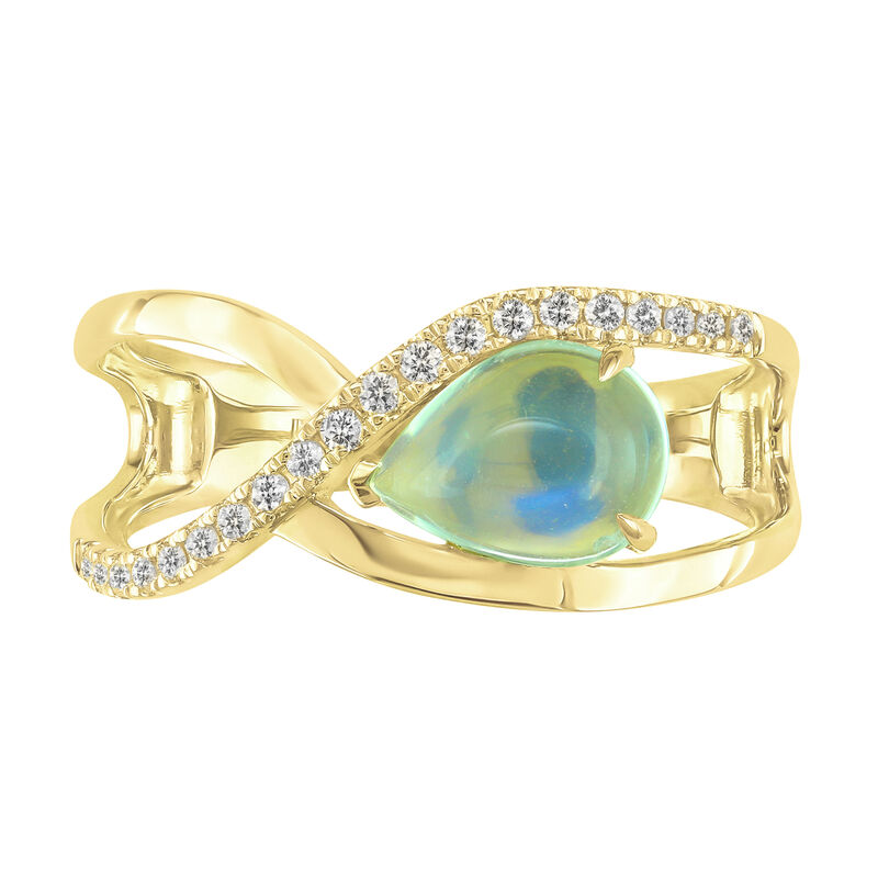 Pear-Shaped Moonstone & Diamond Ring in 10k Yellow Gold image number null