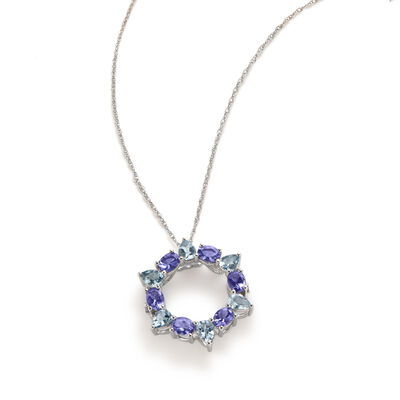 JK Crown Collection Oval Tanzanite & Pear-Shaped Aquamarine Circle Pendant in 10k White Gold