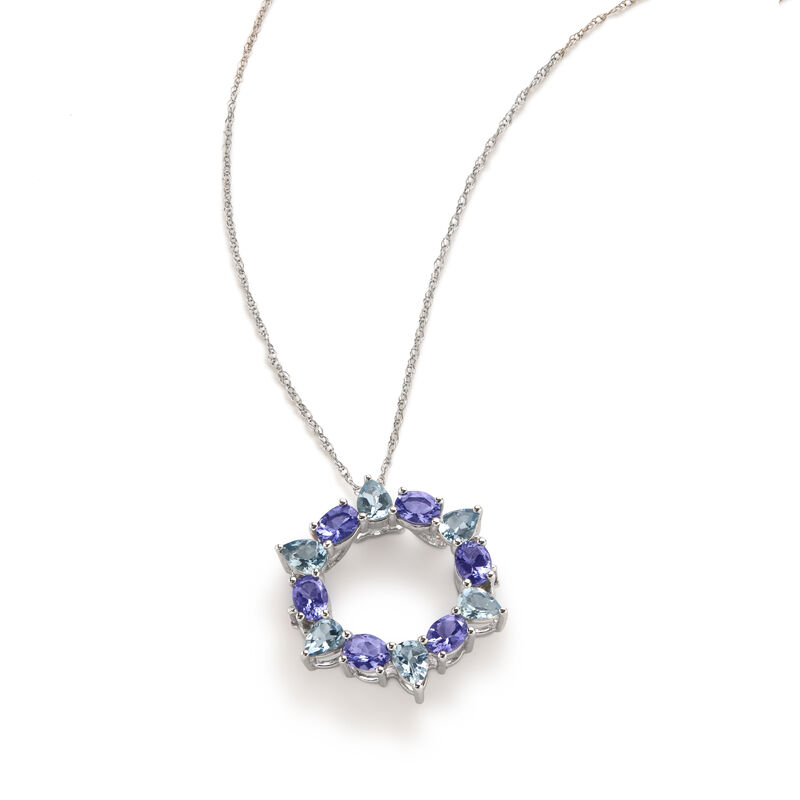 JK Crown Collection Oval Tanzanite & Pear-Shaped Aquamarine Circle Pendant in 10k White Gold image number null