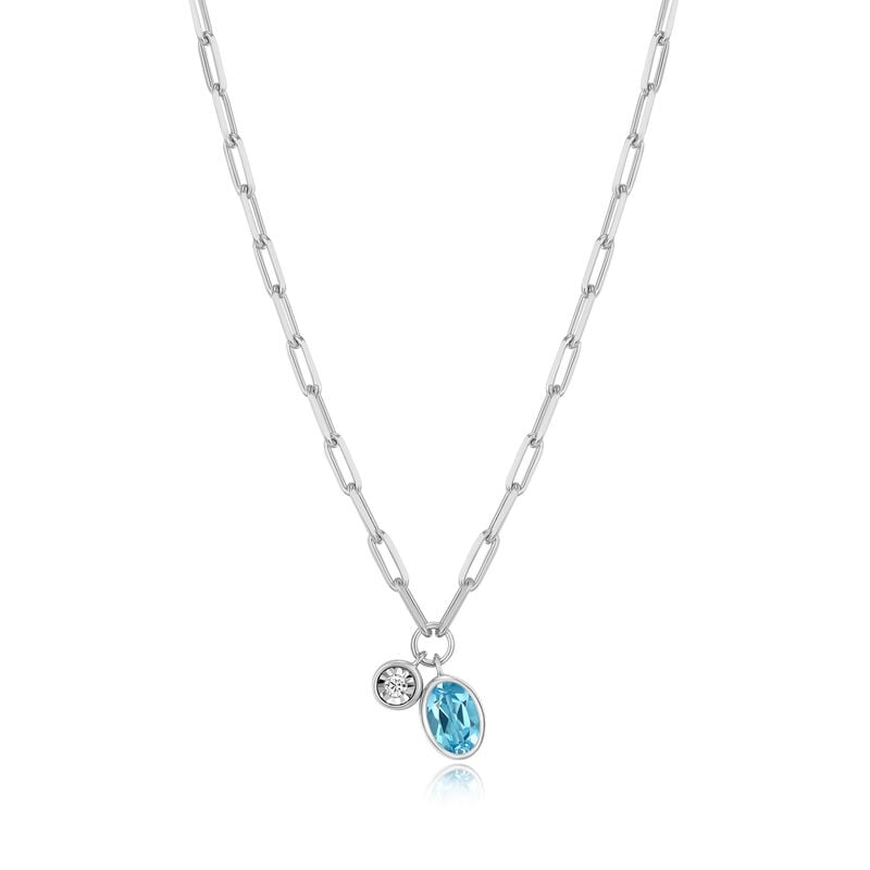 Swiss Blue Topaz & Lab Grown Diamond Oval Pendant Necklace in Sterling Silver image number null