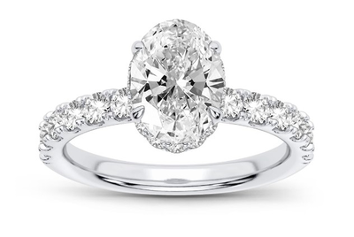 Oval-Cut Lab Grown 2 3/4ctw. Diamond Hidden Halo Engagement Ring in 14k White Gold