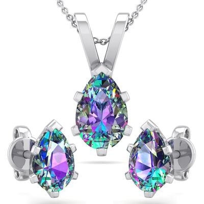 Pear Mystic Topaz Necklace & Earring Jewelry Set in Sterling Silver