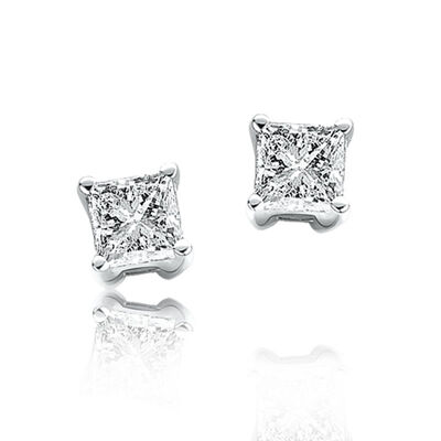 Princess-Cut Diamond Solitaire Stud Earrings 1/7ctw in 10kt White Gold