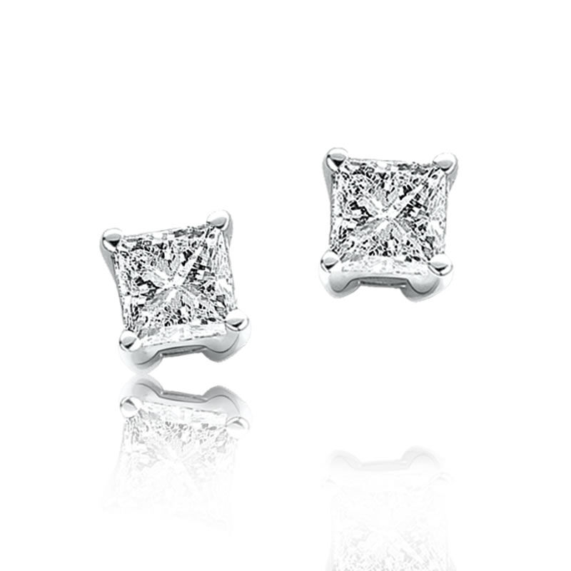 Princess-Cut Diamond Solitaire Stud Earrings 1/7ctw in 10kt White Gold image number null