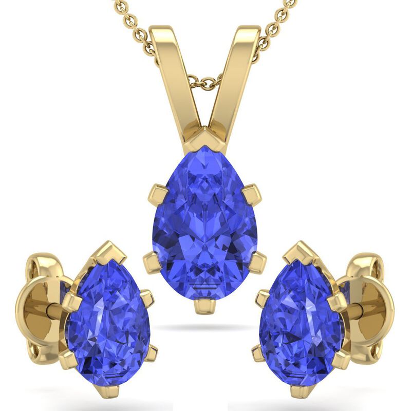Pear Tanzanite Necklace & Earring Jewelry Set in 14k Yellow Gold Plated Sterling Silver image number null