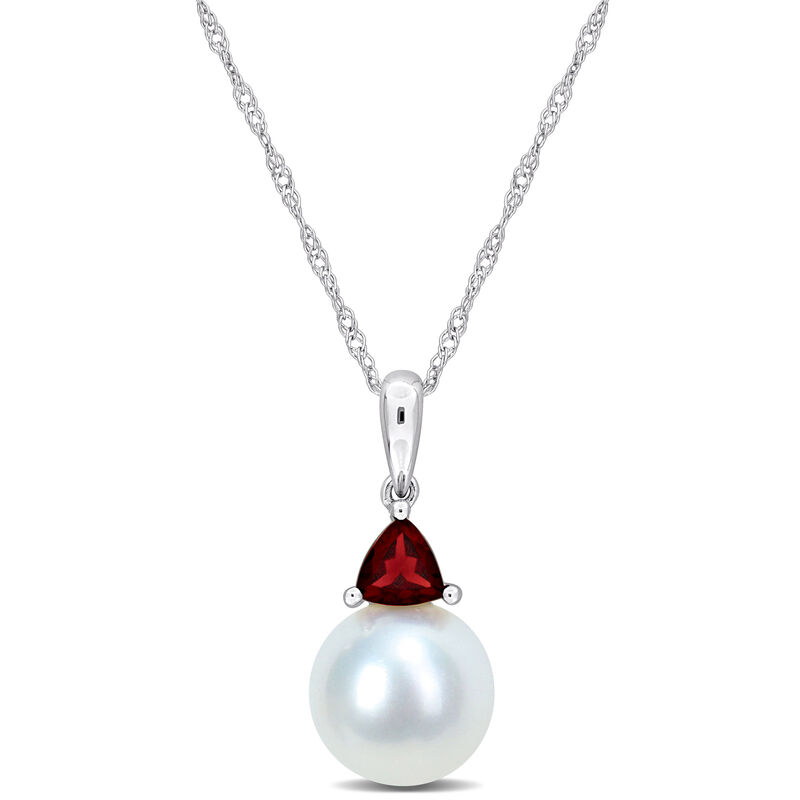 Garnet & Freshwater Cultured Pearl Necklace in 10k White Gold image number null