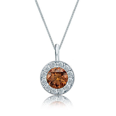 Champagne & White Diamond Halo 1ct. Pendant in 14k White Gold