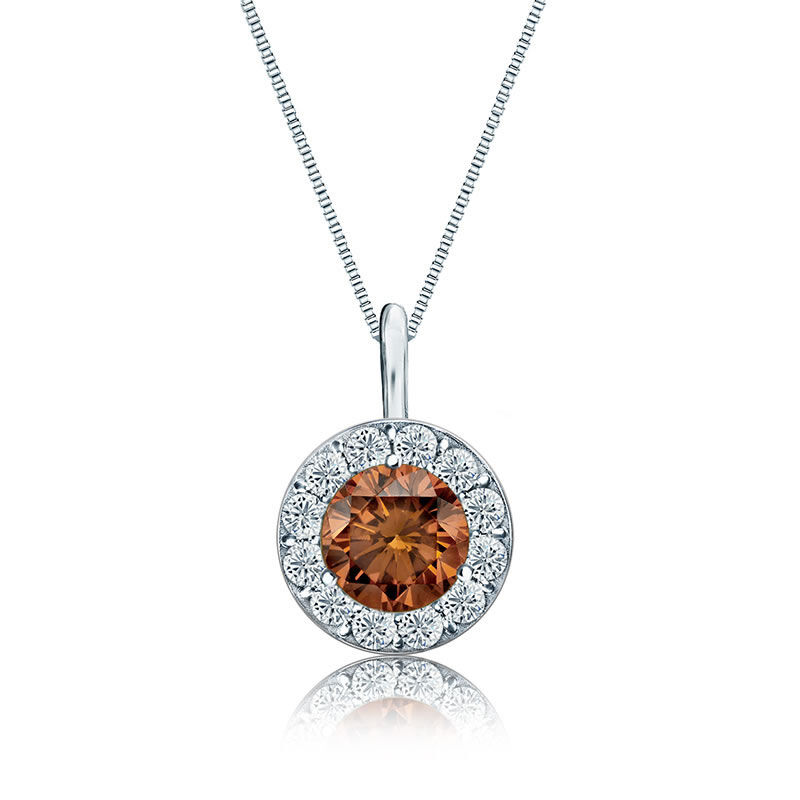 Champagne & White Diamond Halo 1ct. Pendant in 14k White Gold image number null