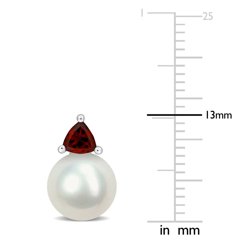 Garnet & Freshwater Cultured Pearl Stud Earrings in 10k White Gold image number null