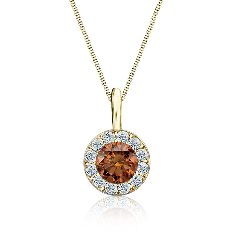Champagne & White 1/2ct. Diamond Halo Pendant in 14k Yellow Gold image number null