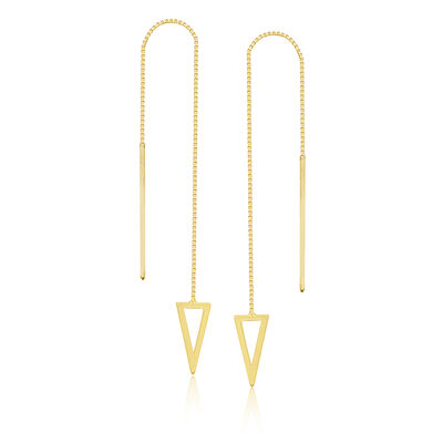 Triangle Open Dangle Threaded Earrings in 14k Yellow Gold