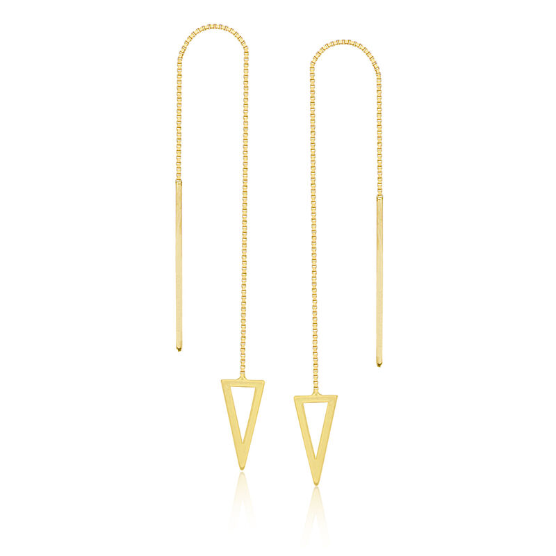 Triangle Open Dangle Threaded Earrings in 14k Yellow Gold image number null
