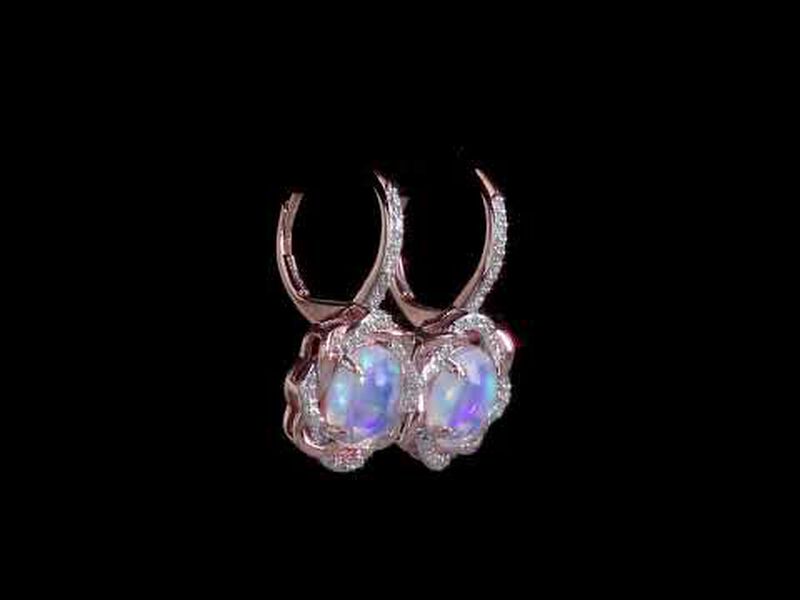 Ethiopian Blue-Hued Opal & Diamond Knot Halo Drop Earrings in 14k Rose Gold image number null