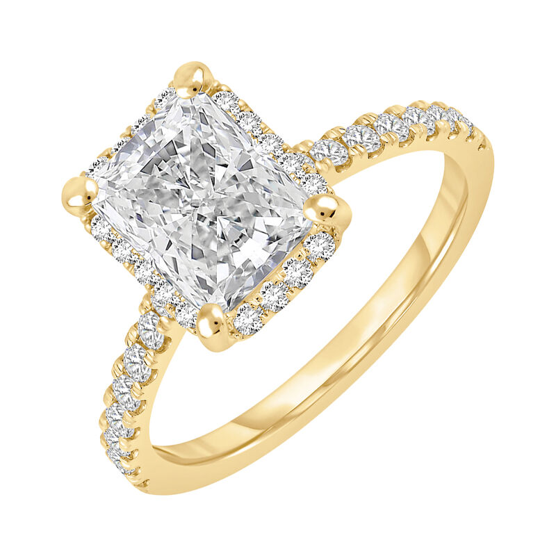 Radiant Lab Grown Diamond 3ctw. Halo Engagement Ring in 14k Yellow Gold image number null