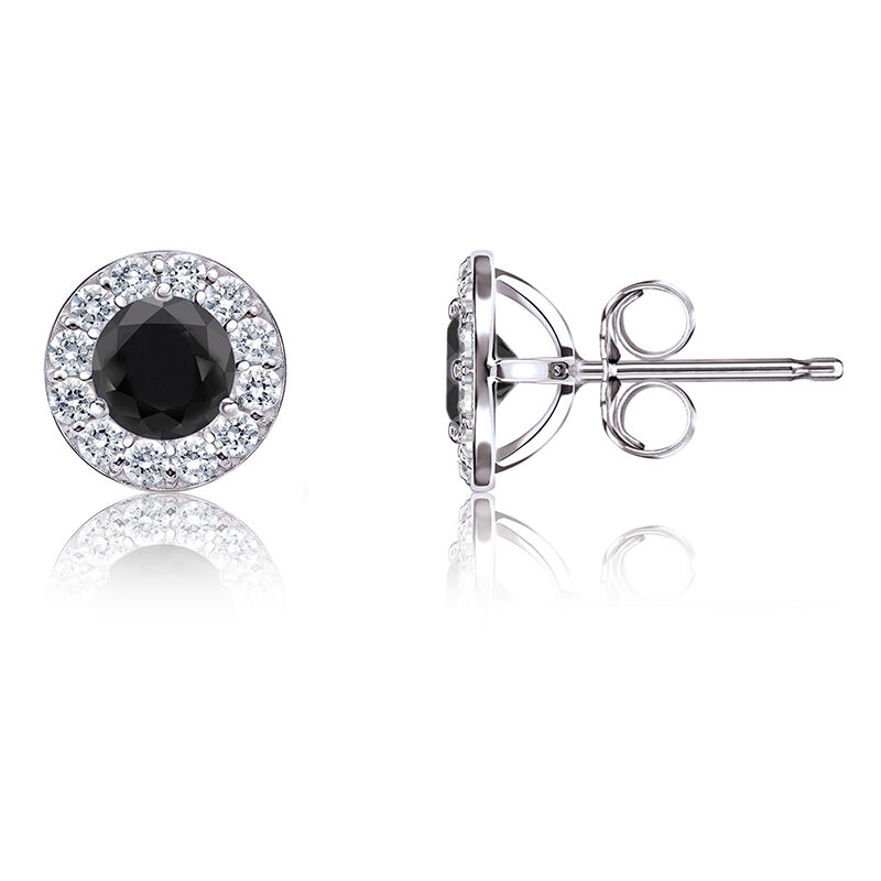 Black & White ½ct. Diamond Halo Stud Earrings in 14k White Gold image number null