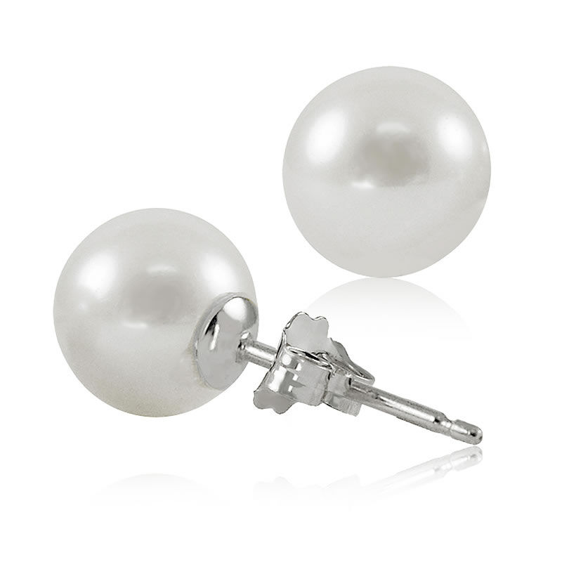 Freshwater Pearl Stud Earrings in 14k White Gold image number null