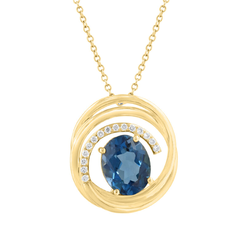 EFFY Oval-Cut Blue Topaz & Diamond Circle Pendant in 14k Yellow Gold image number null