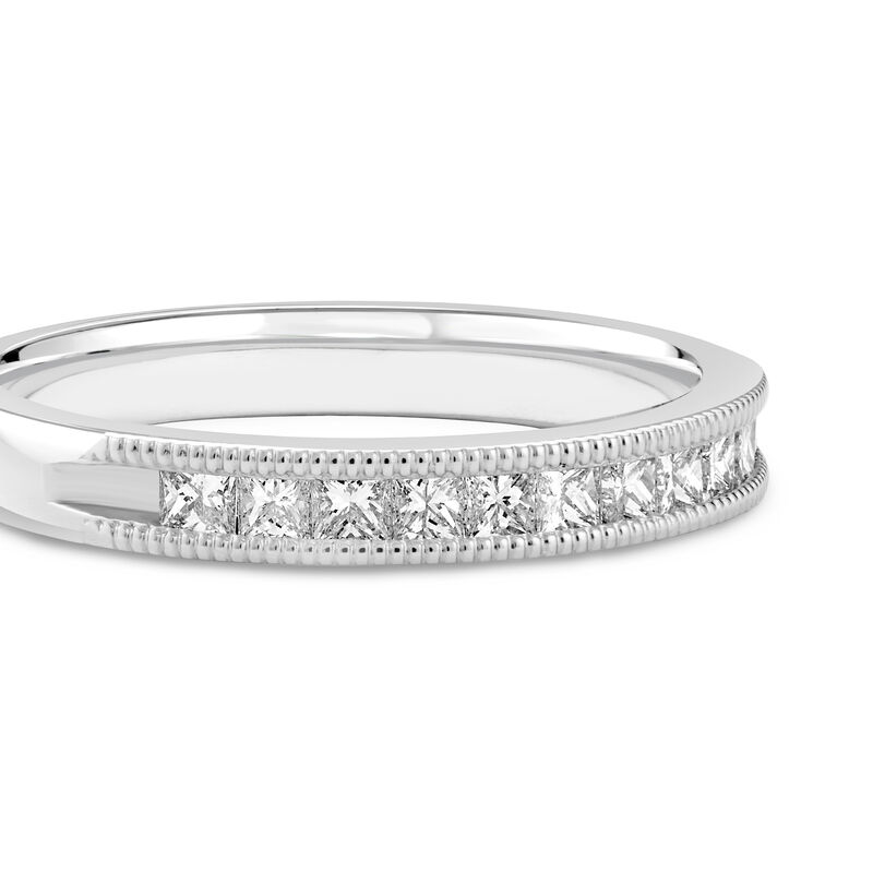 1/2ctw. Natural Diamond Princess Cut Milgrain Channel Anniversary Band in 14k White Gold image number null