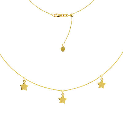 Ladies Triple Star Adjustable Choker Fashion Necklace 16" in 14k Yellow Gold