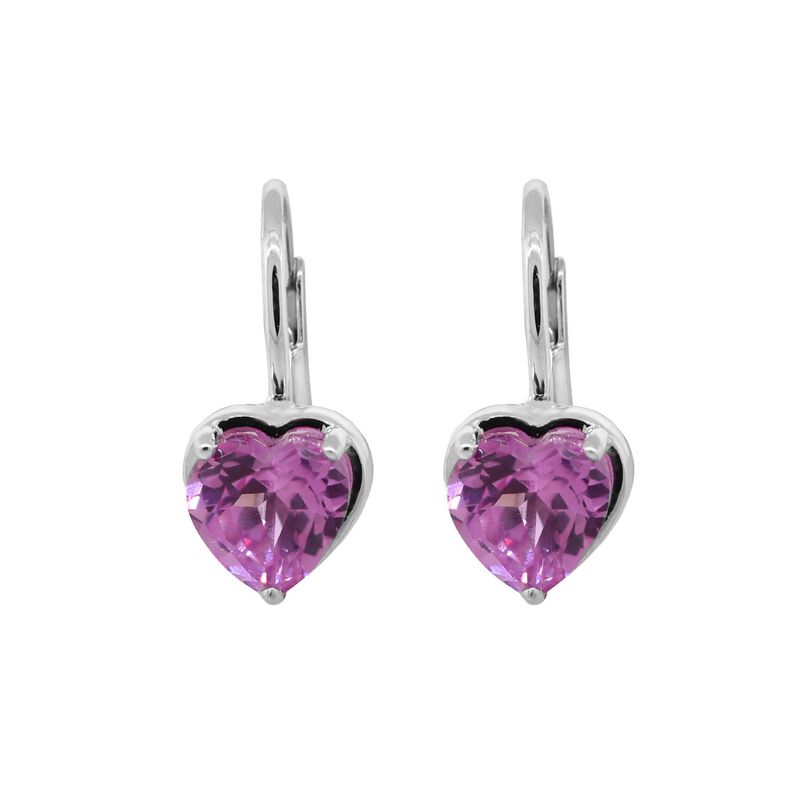 Created Pink Sapphire Heart Earrings in Sterling Silver image number null