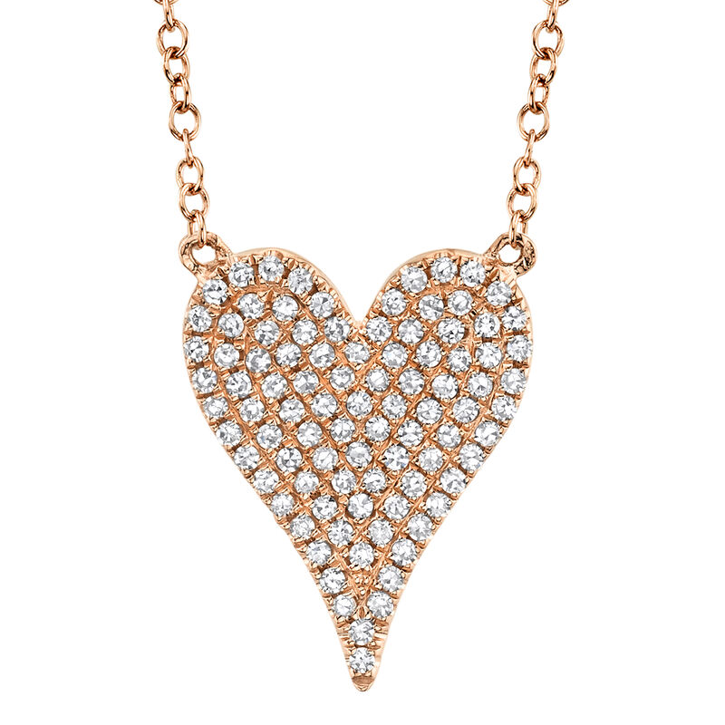 Shy Creation: Diamond Pavé Heart Necklace in 14k Rose Gold image number null