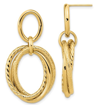 Textured Dangle Earrings in 14k Yellow Gold