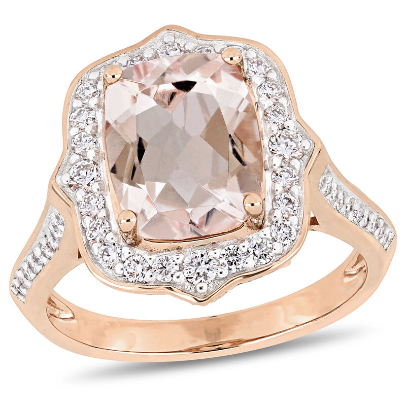 Morganite & Diamond Halo Vintage-Inspired Engagement Ring in 14k Rose Gold image number null