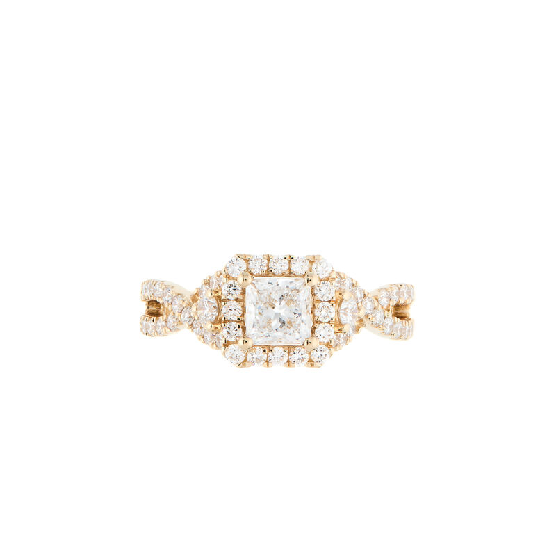 Princess-Cut Lab Grown 1 1/2ctw. Diamond Halo Twist Engagement Ring in 14k Yellow Gold image number null