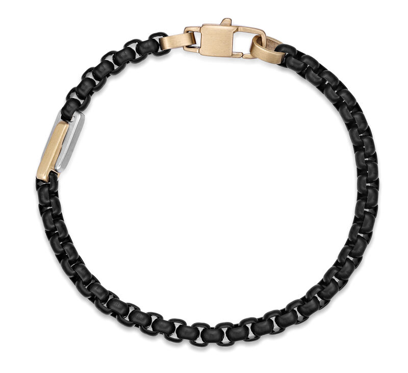 2 Tone Station Chain Bracelet in Black & Gold Tone Ion Plated Stainless Steel (4.5mm) image number null