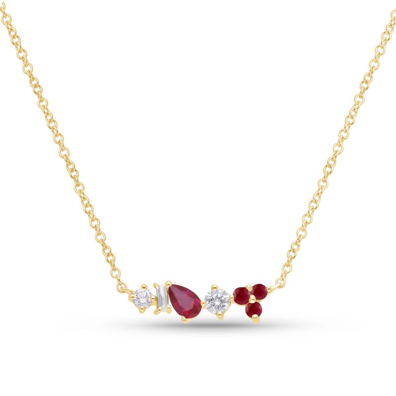 Multi-Shape Created Ruby & Lab Grown Diamond Bar Pendant in 10k Yellow Gold image number null