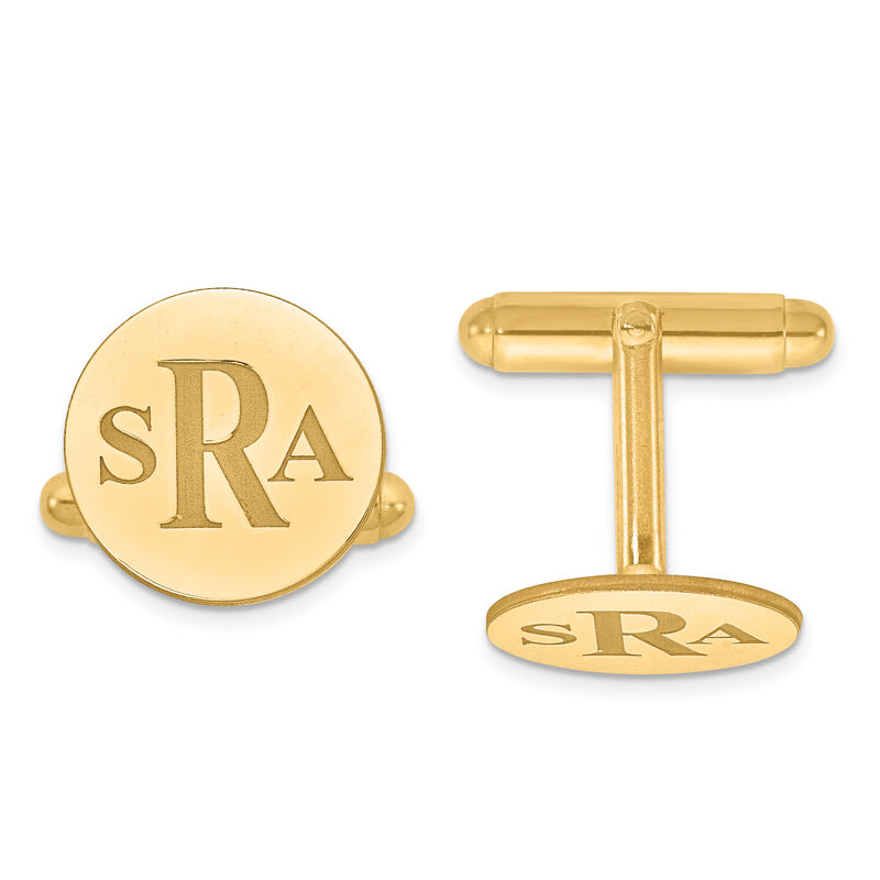 Recessed Letters Circle Monogram Cuff Links in Gold Plated Sterling Silver (up to 3 letters) image number null