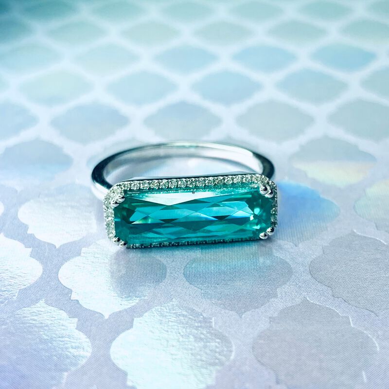 Fiji Blue Sideways Created Spinel Gemstone & Diamond Ring in 14k White Gold image number null