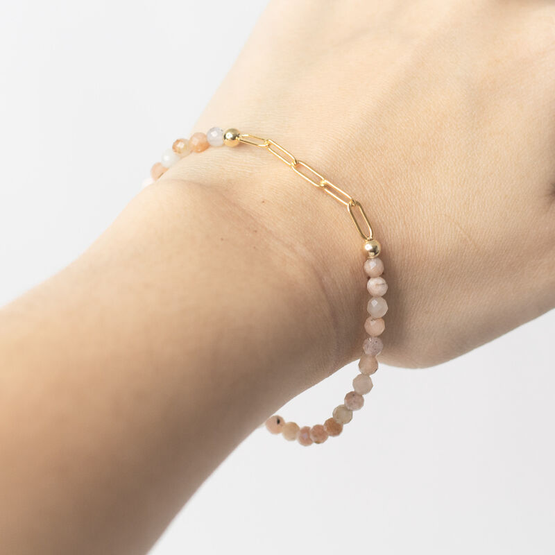 Faceted Peach Beads Moonstone With Gold Filled Paperclip Chain Bracelet image number null