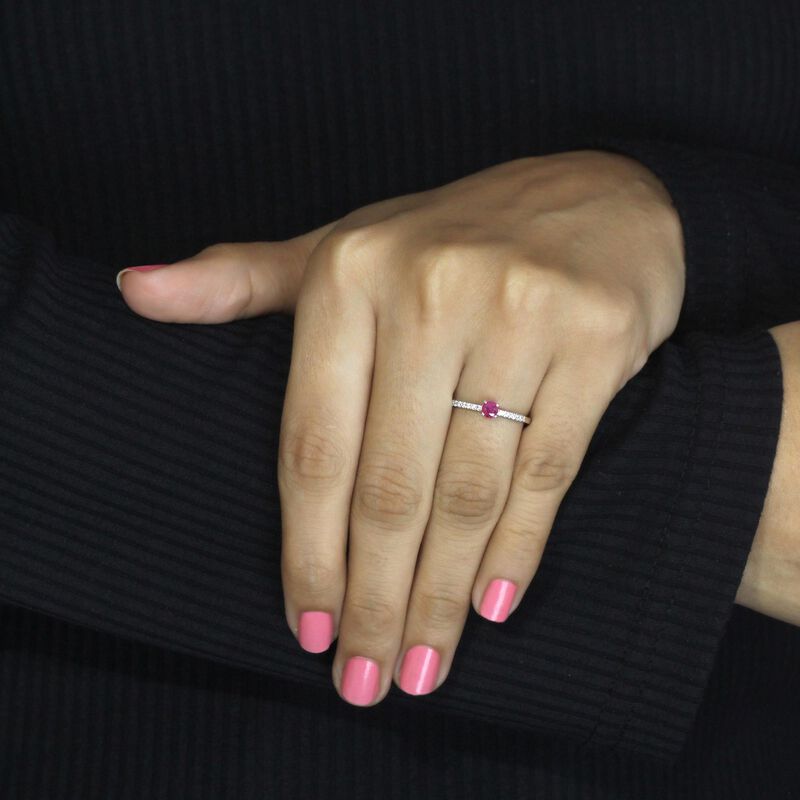 Brilliant-Cut Ruby & Diamond Ring in 10k White Gold image number null