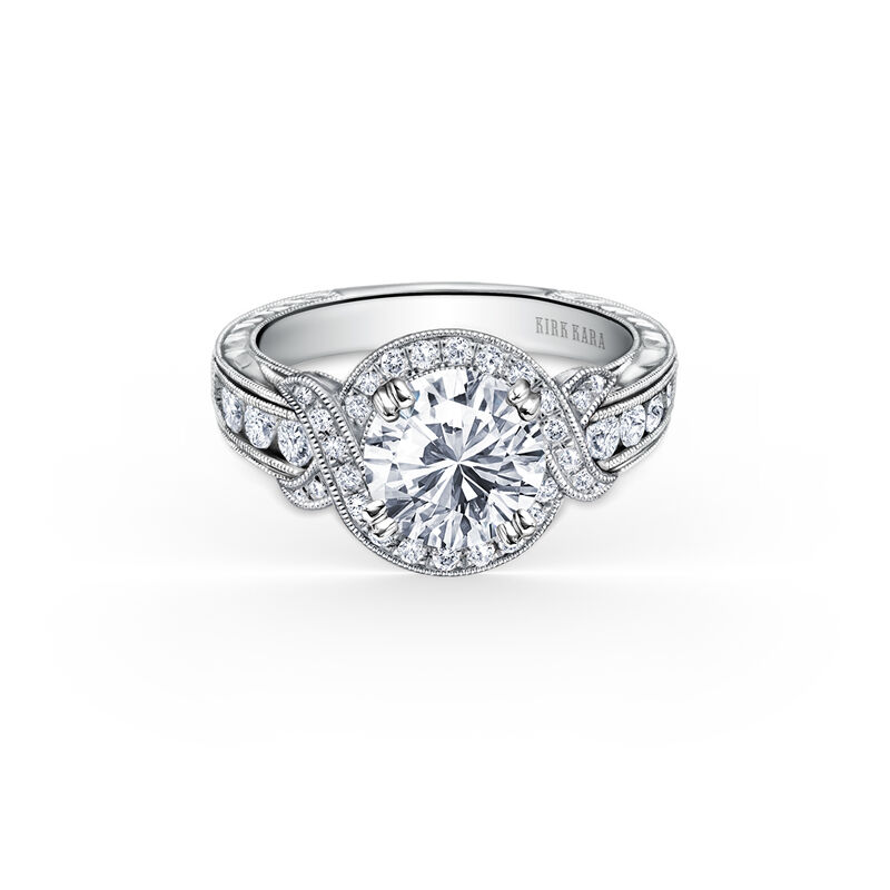 Diamond Halo Swirl Hand Engraved Engagement Setting in 18k White Gold K250R8R image number null