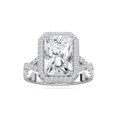 Radiant Lab Grown Diamond 6ctw. Halo Twist Engagement Ring in 14k White Gold