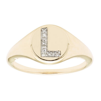 Diamond Initial L Signet Ring in 14k Yellow Gold