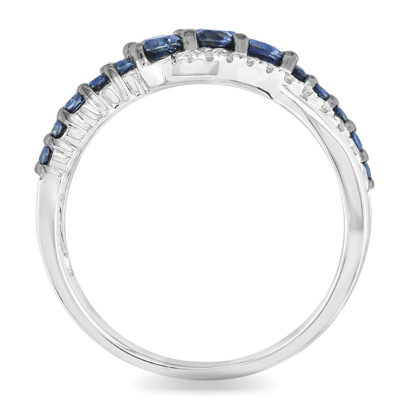 Round Cascading Sapphire & Diamond Ring in 10k White Gold image number null