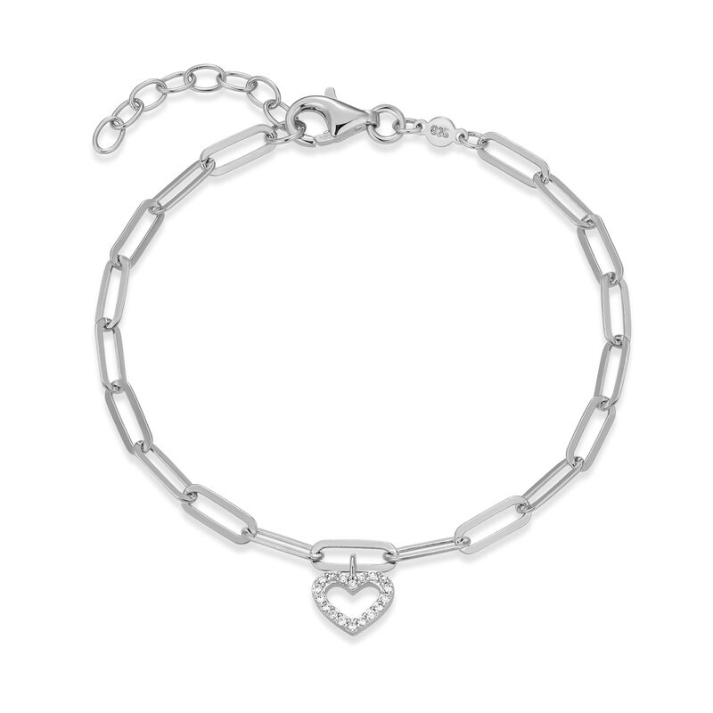 Lab Grown Diamond Heart Chain Bracelet in Sterling Silver image number null