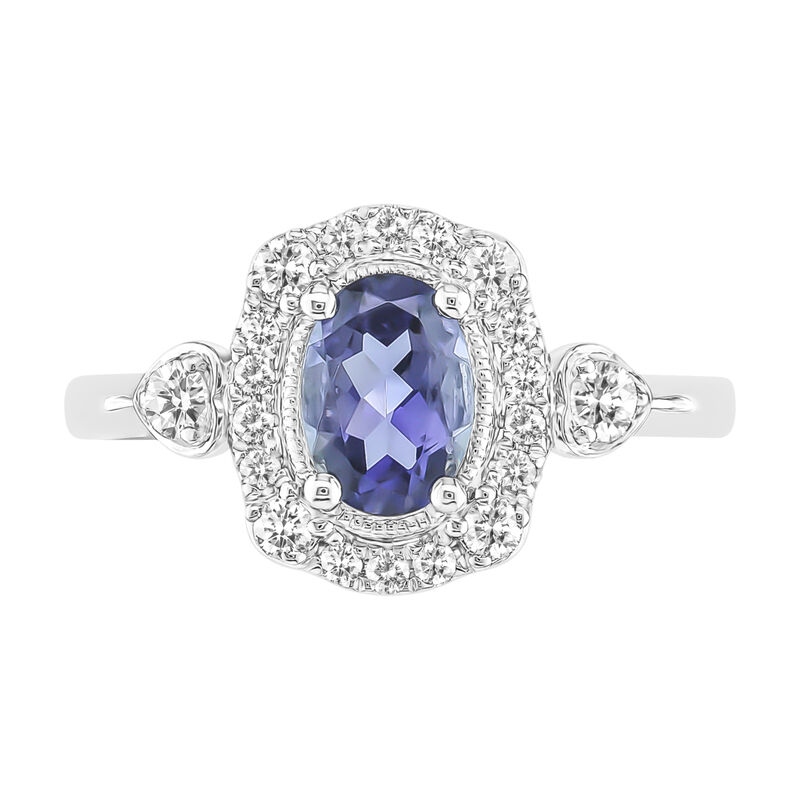 Iolite & Diamond Oval Ring in 10k White Gold image number null