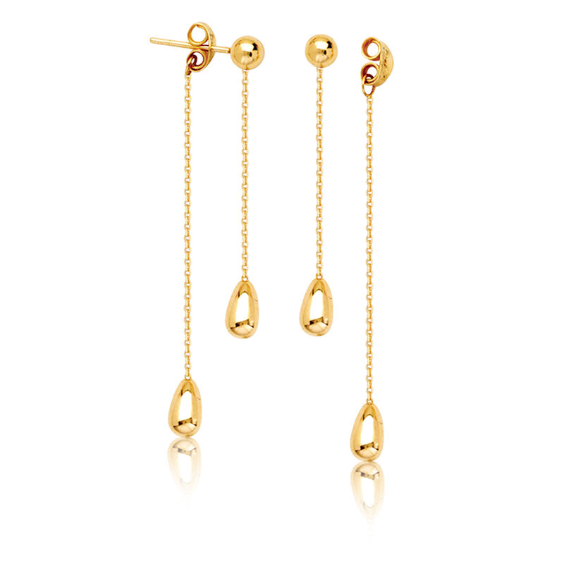 Front-Back Ball Tear Drop Dangle Earrings in 14k Yellow Gold image number null