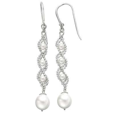 Imperial Pearl White Freshwater Pearl "Lace" Dangle Earrings in Sterling Silver