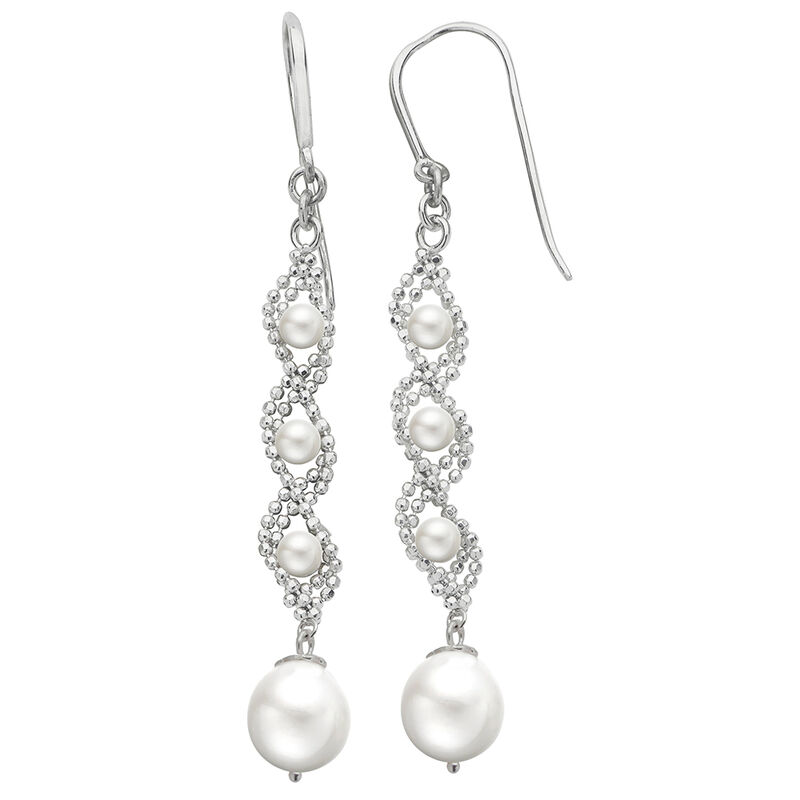 Imperial Pearl White Sterling Silver Freshwater Pearl "Lace" Dangle Earrings image number null
