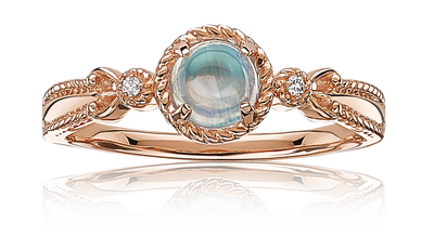 Moonstone Gold Twist Halo Fashion Ring in 10k Rose Gold
