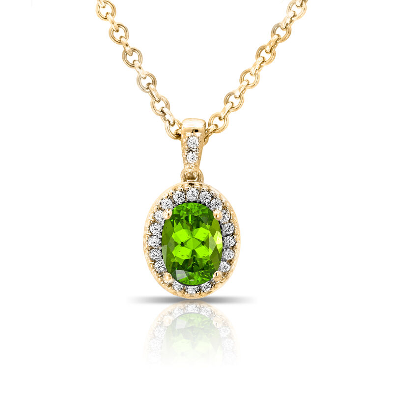 Peridot & Diamond Oval Pendant in 10k Yellow Gold image number null