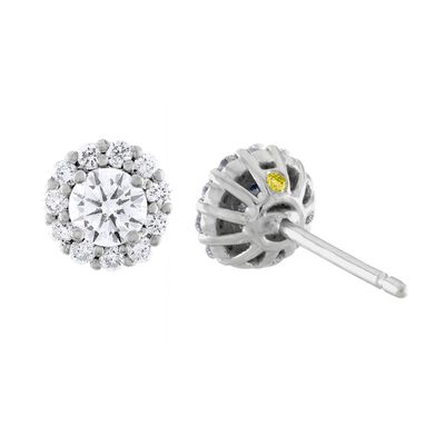 Lab Grown 5/8ct. Diamond Round Halo Earrings in 14k White Gold