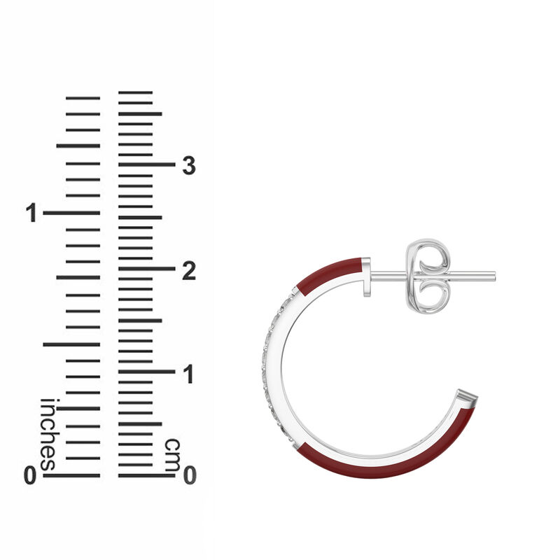 Brilliant-Cut Lab Grown Diamond Red Ceramic Hoop Earrings in Sterling Silver image number null
